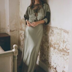 Zara Satin Lace Dress Ladies Gray Green Size X-Small